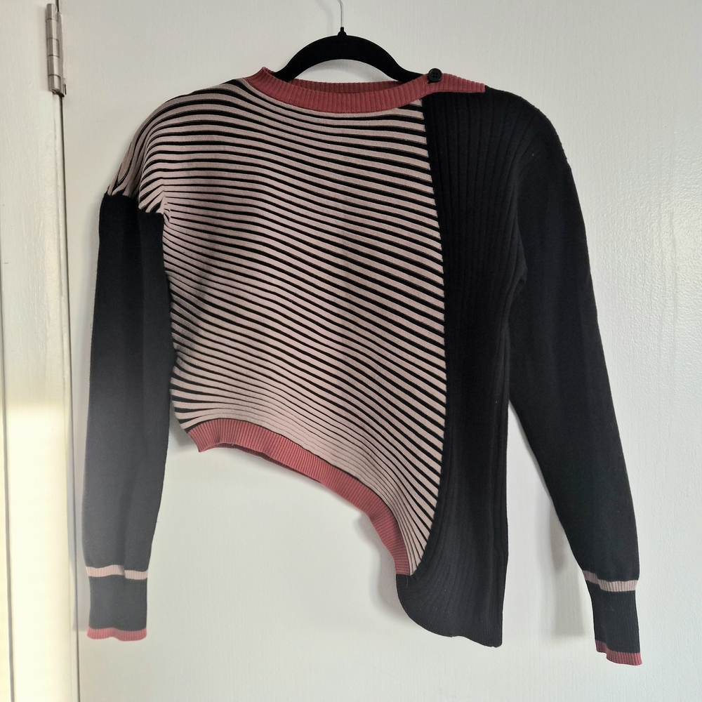 Paper Parachute Red and Black Striped Asymmetrical Top Long Sleeve Size M